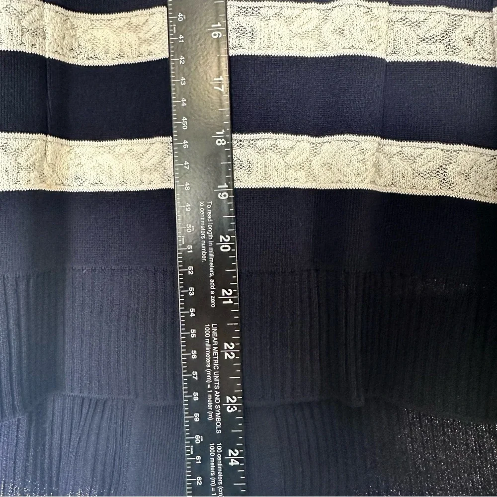 Exclusively Misook Striped Ruffled Cardigan Sweater Women XS Blue White Designer